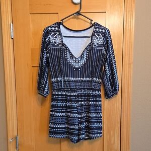 Navy and White Patterned Romper